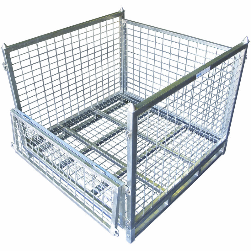 Indlæs billede i Gallery Viewer, Foldable Wire Mesh Pallet Cage – Stackable Stillage, Galvanized 1000kg SWL