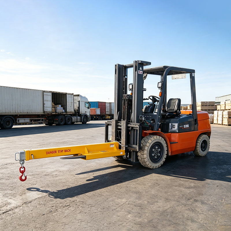 Load image into Gallery viewer, Forklift Fixed Long Jib Boom Attachment – 4.5T, 3.46m Reach, Fork Mounted Slip-On, Zinc Plated