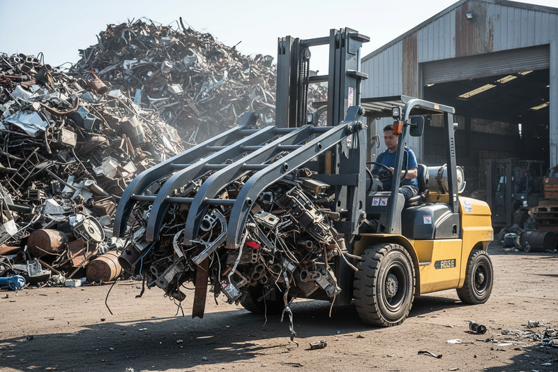 Load image into Gallery viewer, Hydraulic Dual-Cylinder Waste Grab Forklift Attachment, Wide Fork Frame, 45° Tilt, Class 3A, 3–4.5T