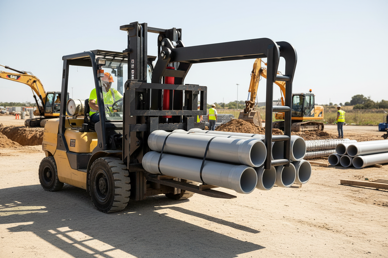 Load image into Gallery viewer, Hydraulic Water Pipe Clamp Forklift Attachment, PVC & Plastic Pipe, 45° Tilt, Class 3A, 3–3.5T