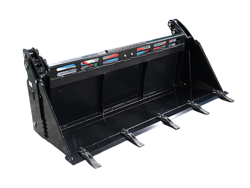Load image into Gallery viewer, 4-in-1 Skid Steer Bucket with Teeth, Low Profile Extended Bottom, 62 and 72 Inch