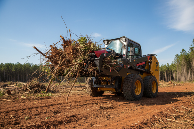Load image into Gallery viewer, 72 and 84 Inch Dual Cylinder Skid Steer Root Grapple Bucket Attachment with Universal Quick Attach for Brush and Debris
