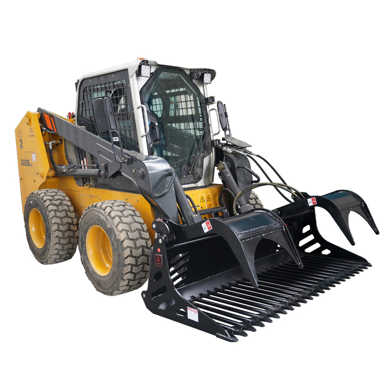 Indlæs billede i Gallery Viewer, Heavy Duty Skid Steer Rock Grapple Bucket 66-82 Inch Hydraulic Attachment