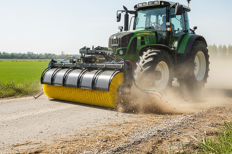Indlæs billede i Gallery Viewer, Hydraulic Angle Broom Sweeper Attachment - Dual Motor, 30 Degree Rotation for Road Cleanup