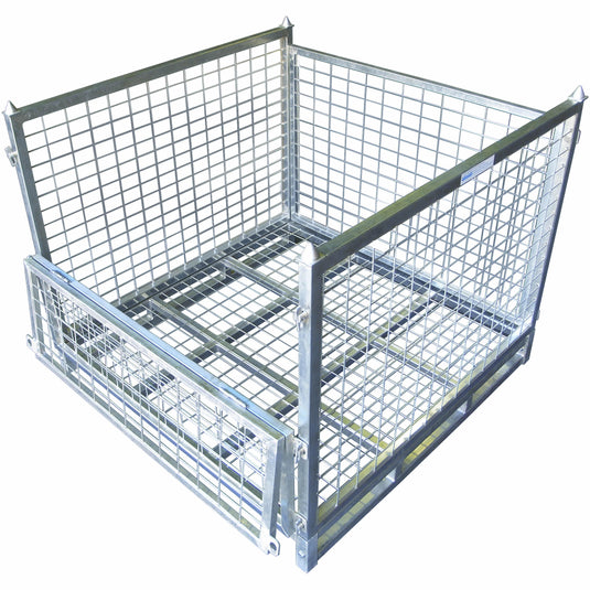 Foldable Wire Mesh Pallet Cage – Stackable Stillage, Galvanized  1000kg SWL