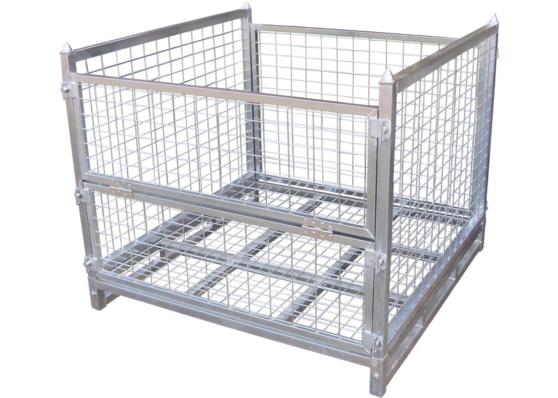 Chargez l'image dans la visionneuse de la galerie, Foldable Wire Mesh Pallet Cage – Stackable Stillage, Galvanized  1000kg SWL
