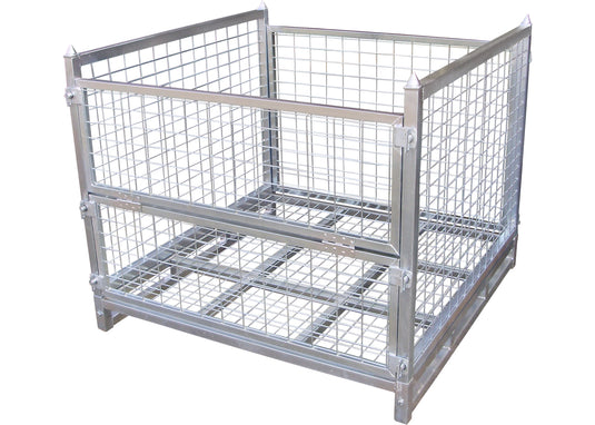 Foldable Wire Mesh Pallet Cage – Stackable Stillage, Galvanized  1000kg SWL