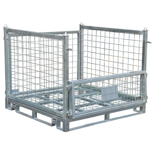 Foldable Wire Mesh Pallet Cage – Stackable Stillage, Galvanized  1000kg SWL