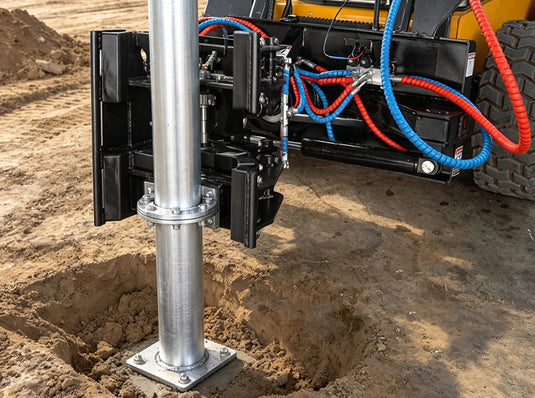 Skid Steer Pole Setter Attachment Double Cylinder Rotating 540kg