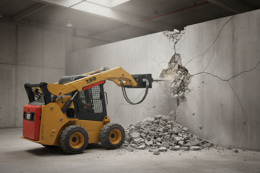 Skid Steer Horizontal Hydraulic Breaker Hammer Demolition Concrete Asphalt Rock Breaking Attachment