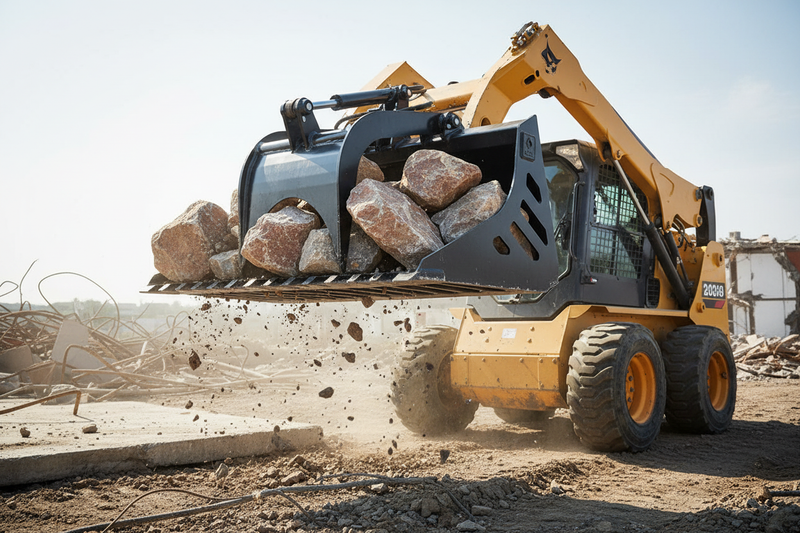 Indlæs billede i Gallery Viewer, Hydraulic Skid Steer Rock Grapple Bucket Attachment for Demolition Logs Rocks Brush Cleanup
