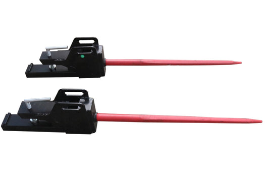 Clamp-On Hay Spear Set of 2, Heavy Duty Bale Spike with Quick Hitch Sleeves for Tractor Loader