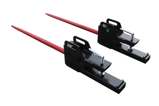 Clamp-On Hay Spear Set of 2, Heavy Duty Bale Spike with Quick Hitch Sleeves for Tractor Loader