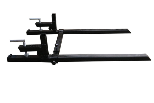 Adjustable Clamp On Pallet Forks for Tractor Loader Bucket, 4000 LB, 24 to 43 Inch Spacing, Roll Back Protection, Chain Holes