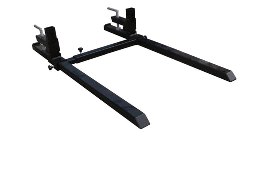 Adjustable Clamp On Pallet Forks for Tractor Loader Bucket, 4000 LB, 24 to 43 Inch Spacing, Roll Back Protection, Chain Holes