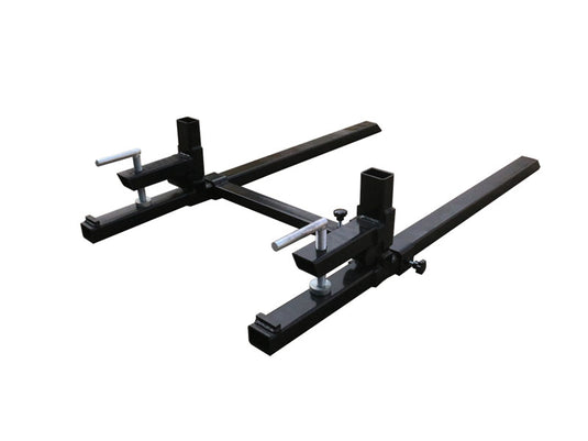Adjustable Clamp On Pallet Forks for Tractor Loader Bucket, 4000 LB, 24 to 43 Inch Spacing, Roll Back Protection, Chain Holes