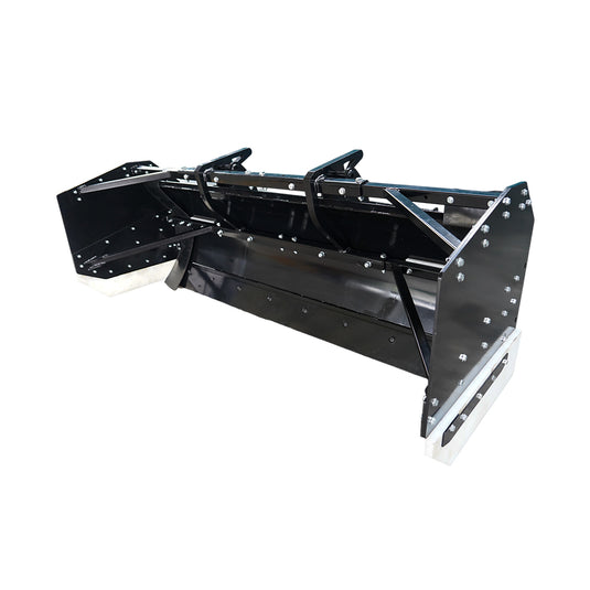 Skid Steer Snow Pusher Attachment with Hydraulic Angle, Adjustable Width 96