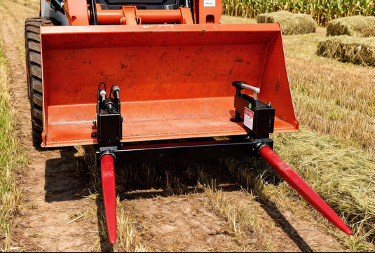Clamp-On Hay Spear Set of 2, Heavy Duty Bale Spike with Quick Hitch Sleeves for Tractor Loader