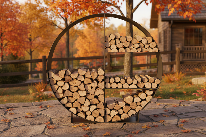 Load image into Gallery viewer, Large Circular Firewood Rack, Heavy Duty Steel Round Log Storage Holder for Indoor and Outdoor Use
