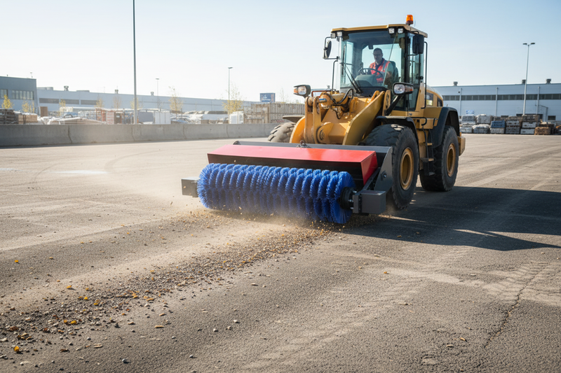 Indlæs billede i Gallery Viewer, Hydraulic Bucket Sweeper with Rotary Broom for Wheel Loader, 72 Inch Sweeping Width, Replaceable Bristles, Dual Jack Stands
