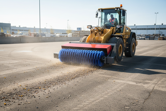 Hydraulic Bucket Sweeper with Rotary Broom for Wheel Loader, 72 Inch Sweeping Width, Replaceable Bristles, Dual Jack Stands