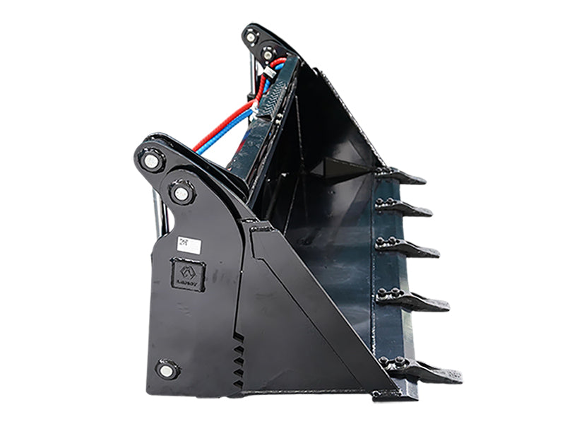 Load image into Gallery viewer, 4-in-1 Skid Steer Bucket with Teeth, Low Profile Extended Bottom, 62 and 72 Inch
