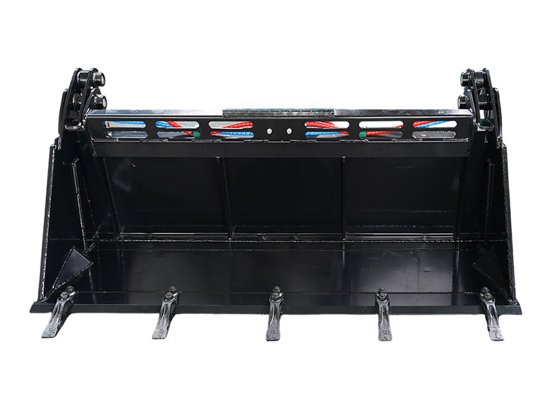 Load image into Gallery viewer, 4-in-1 Skid Steer Bucket with Teeth, Low Profile Extended Bottom, 62 and 72 Inch
