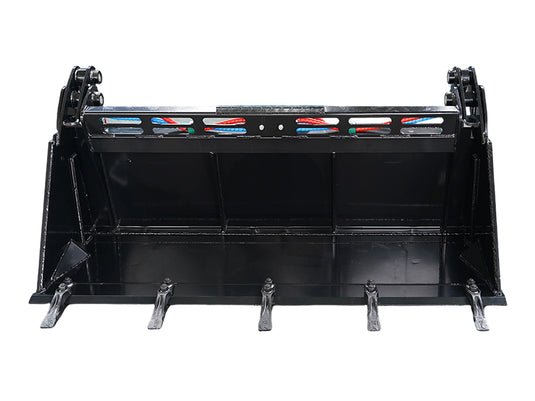 4-in-1 Skid Steer Bucket with Teeth, Low Profile Extended Bottom, 62 and 72 Inch