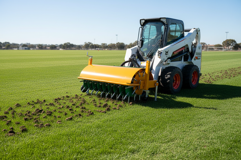 Indlæs billede i Gallery Viewer, Skid Steer Core Aerator 59 Inch Lawn Turf Plug Aerator Sports Field Garden Attachment
