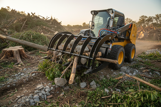 72 and 84 Inch Extreme Duty Skid Steer Root Rake Grapple Attachment Twin 3000 PSI Cylinder for Universal Skid Steers