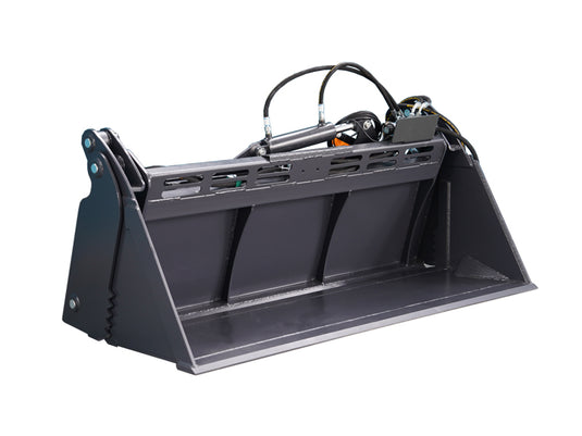 Hydraulic Tilt 4-in-1 Skid Steer Bucket, Low Profile Extended Bottom, 68 and 72 Inch