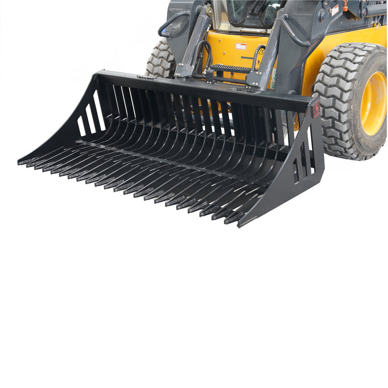 Load image into Gallery viewer, Skid Steer Rock Bucket Attachment 52-96 Inch Heavy Duty Flat Bar Rake Bucket for Back Blading and Sifting

