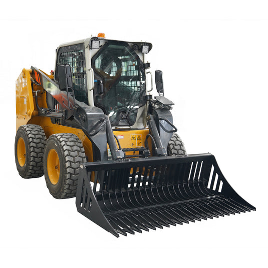 Skid Steer Rock Bucket Attachment 52-96 Inch Heavy Duty Flat Bar Rake Bucket for Back Blading and Sifting