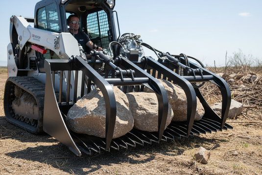 Skid Steer Rock Grapple Bucket Attachment 72-84 Inch Twin Cylinder