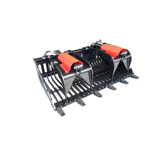 Heavy Duty Skid Steer Rock Bucket Grapple with Teeth 60-82 Inch Attachment