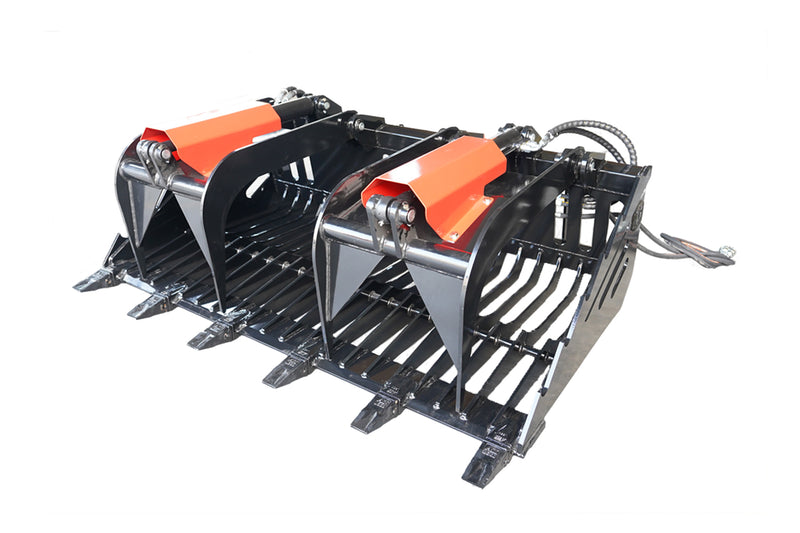 Indlæs billede i Gallery Viewer, Heavy Duty Skid Steer Rock Bucket Grapple with Teeth 60-82 Inch Attachment
