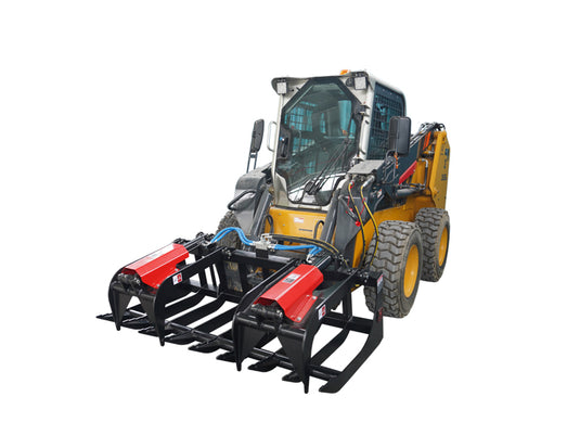 72 and 84 Inch Dual Cylinder Skid Steer Root Grapple Bucket Attachment with Universal Quick Attach for Brush and Debris