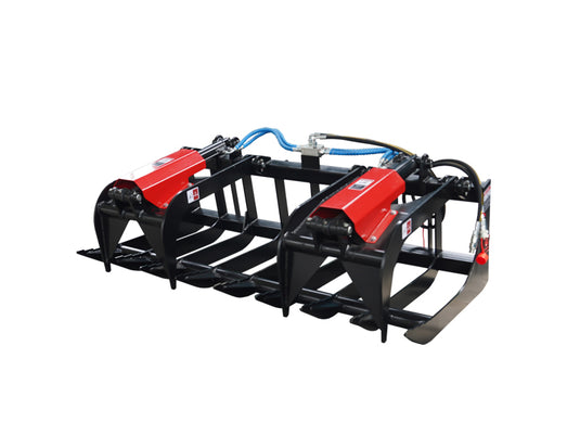72 and 84 Inch Dual Cylinder Skid Steer Root Grapple Bucket Attachment with Universal Quick Attach for Brush and Debris