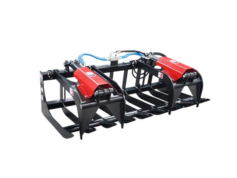 Load image into Gallery viewer, 72 and 84 Inch Dual Cylinder Skid Steer Root Grapple Bucket Attachment with Universal Quick Attach for Brush and Debris

