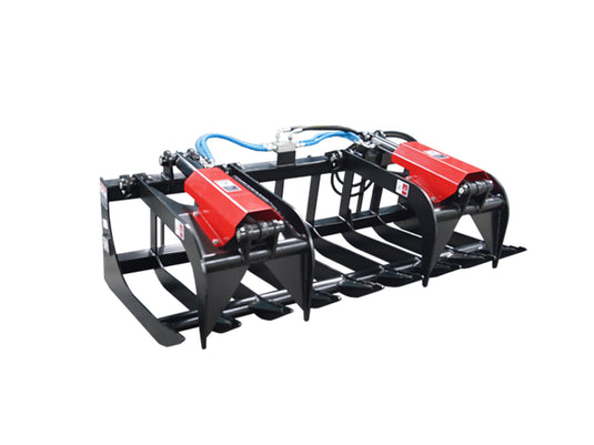 72 and 84 Inch Dual Cylinder Skid Steer Root Grapple Bucket Attachment with Universal Quick Attach for Brush and Debris