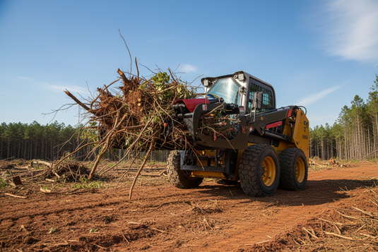 72 and 84 Inch Dual Cylinder Skid Steer Root Grapple Bucket Attachment with Universal Quick Attach for Brush and Debris