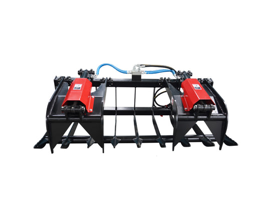 72 and 84 Inch Dual Cylinder Skid Steer Root Grapple Bucket Attachment with Universal Quick Attach for Brush and Debris
