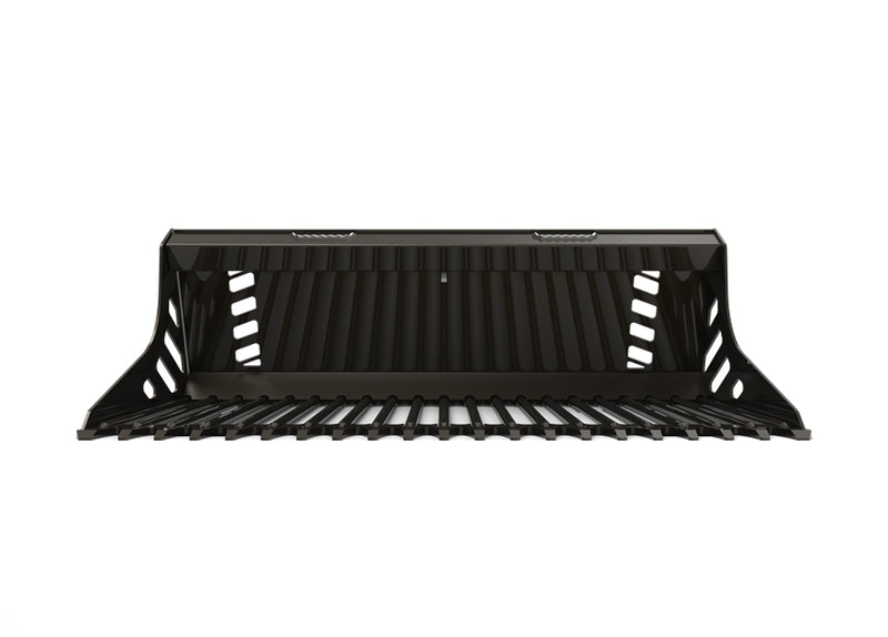 Indlæs billede i Gallery Viewer, Skid Steer Extreme Duty Round Bar Rock Bucket 66-82 Inch Reinforced Tines Webbed Cutting Edge for Rock Removal
