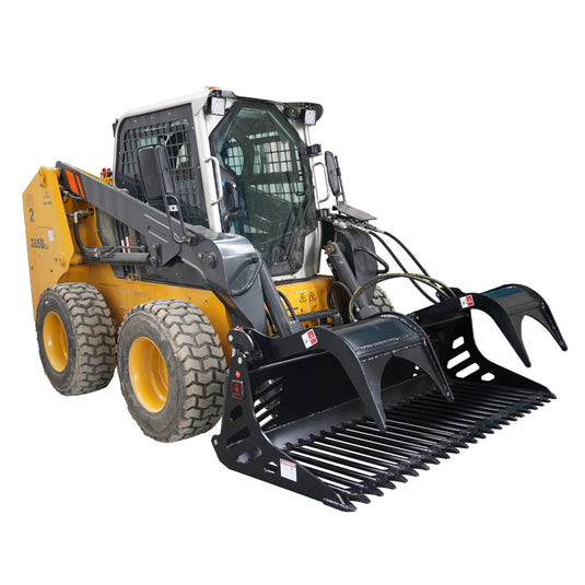 Heavy Duty Skid Steer Rock Grapple Bucket 66-82 Inch Hydraulic Attachment