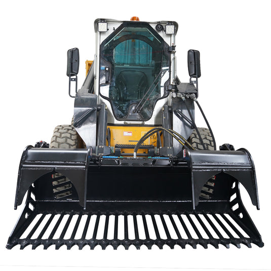Heavy Duty Skid Steer Rock Grapple Bucket 66-82 Inch Hydraulic Attachment