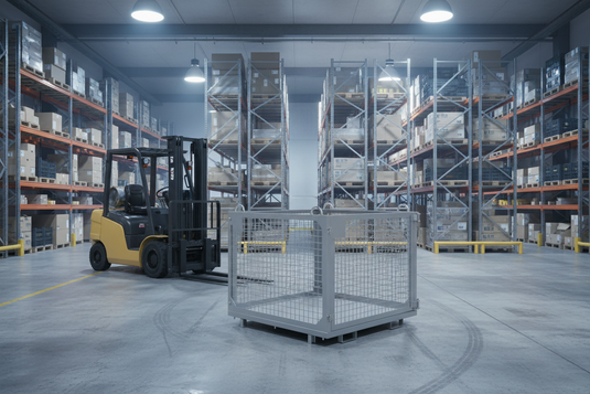 Foldable Crane & Forklift Goods Cage – Stackable Flat Pack  1000kg SWL