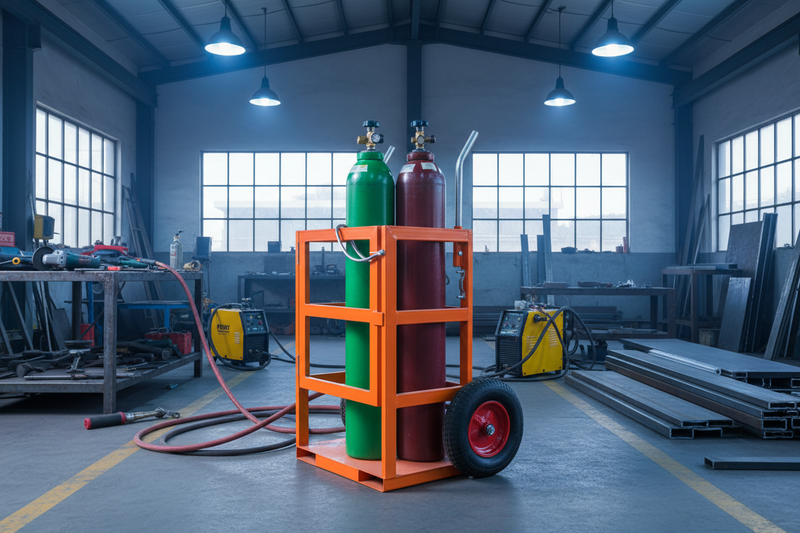 Indlæs billede i Gallery Viewer, Twin Gas Cylinder Trolley – Oxygen &amp; Acetylene Welding Bottle Cart 250kg Pneumatic
