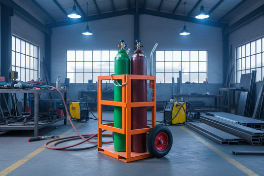 Twin Gas Cylinder Trolley – Oxygen & Acetylene Welding Bottle Cart 250kg Pneumatic