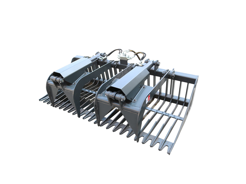 Heavy Duty Dual Cylinder Root Rake Grapple Attachment Fits Skid Steer